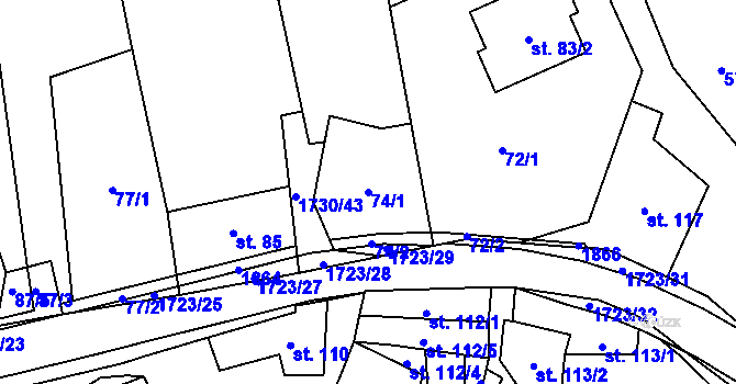 Parcela st. 74/1 v KÚ Bukovany u Kyjova, Katastrální mapa