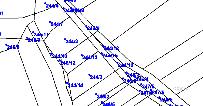 Parcela st. 244/15 v KÚ Bukovany u Kyjova, Katastrální mapa