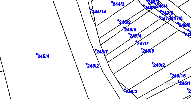 Parcela st. 245/7 v KÚ Bukovany u Kyjova, Katastrální mapa