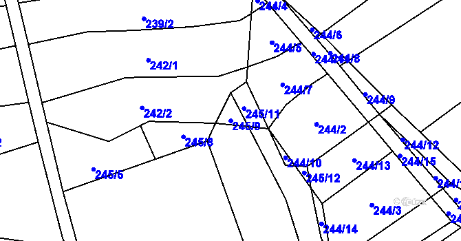 Parcela st. 245/9 v KÚ Bukovany u Kyjova, Katastrální mapa