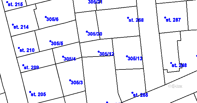 Parcela st. 305/12 v KÚ Bukovany u Kyjova, Katastrální mapa