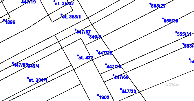 Parcela st. 447/25 v KÚ Bukovany u Kyjova, Katastrální mapa
