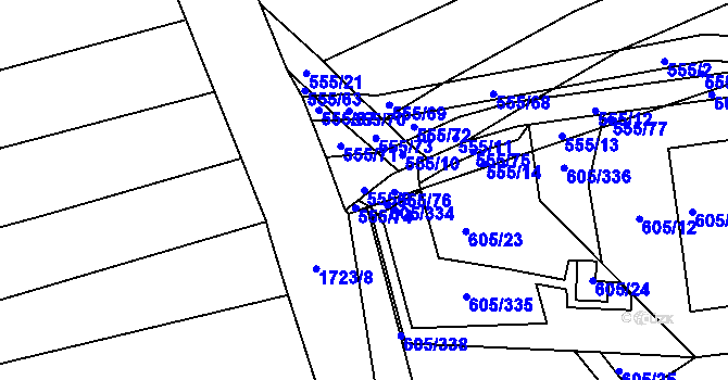 Parcela st. 555/9 v KÚ Bukovany u Kyjova, Katastrální mapa