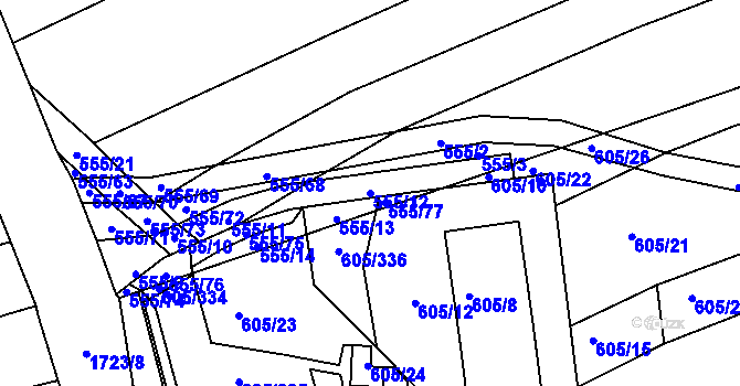 Parcela st. 555/12 v KÚ Bukovany u Kyjova, Katastrální mapa
