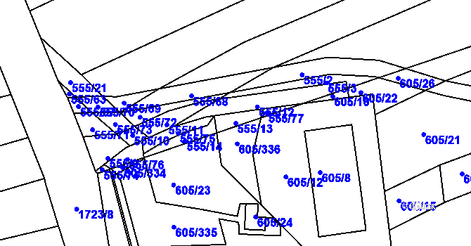 Parcela st. 555/13 v KÚ Bukovany u Kyjova, Katastrální mapa