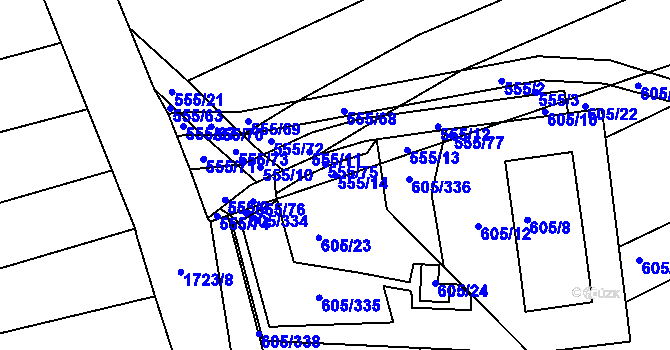 Parcela st. 555/14 v KÚ Bukovany u Kyjova, Katastrální mapa