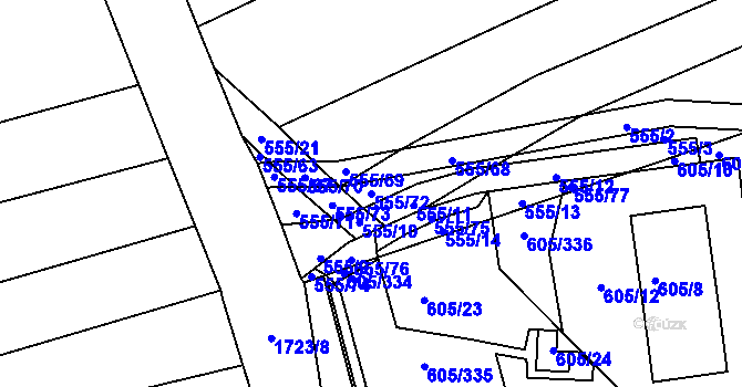 Parcela st. 555/72 v KÚ Bukovany u Kyjova, Katastrální mapa