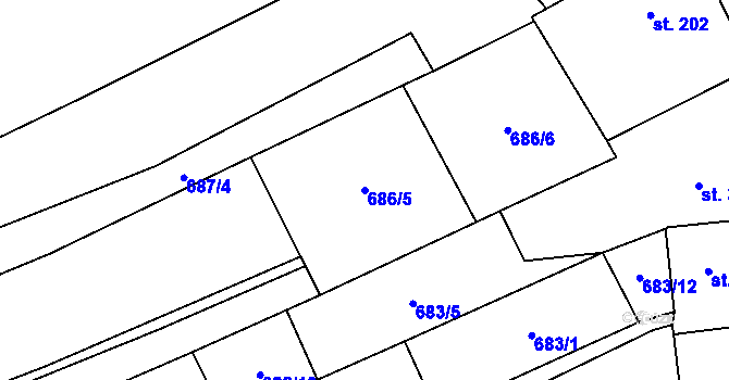 Parcela st. 686/5 v KÚ Bukovany u Kyjova, Katastrální mapa