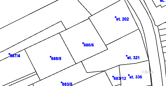 Parcela st. 686/6 v KÚ Bukovany u Kyjova, Katastrální mapa