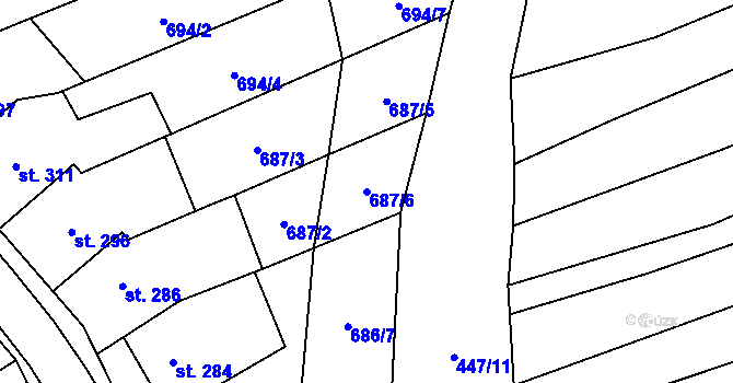 Parcela st. 687/6 v KÚ Bukovany u Kyjova, Katastrální mapa