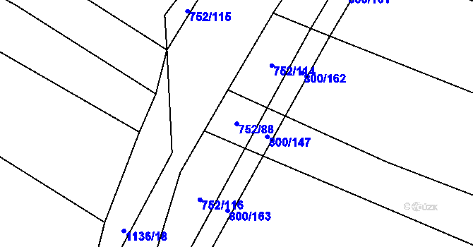 Parcela st. 752/88 v KÚ Bukovany u Kyjova, Katastrální mapa