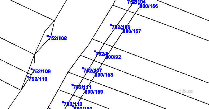 Parcela st. 800/92 v KÚ Bukovany u Kyjova, Katastrální mapa