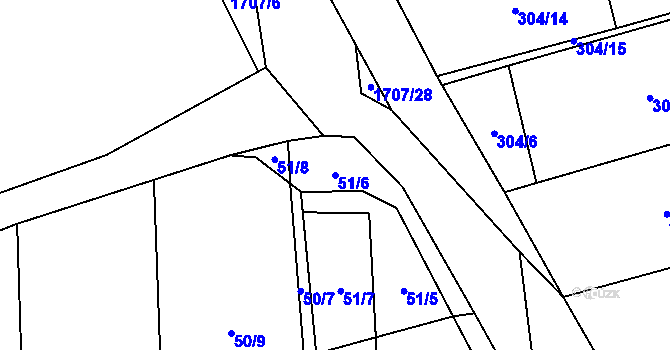 Parcela st. 51/6 v KÚ Bukovany u Kyjova, Katastrální mapa
