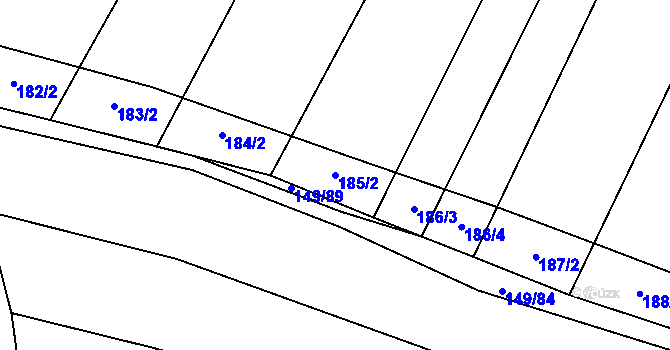 Parcela st. 185/2 v KÚ Bukovany u Kyjova, Katastrální mapa