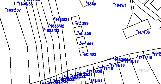 Parcela st. 401 v KÚ Bukovany u Kyjova, Katastrální mapa
