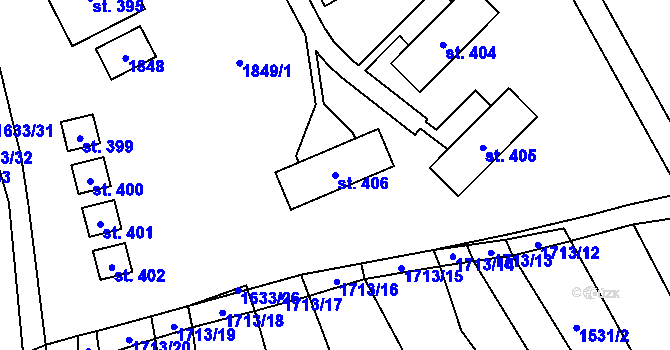 Parcela st. 406 v KÚ Bukovany u Kyjova, Katastrální mapa