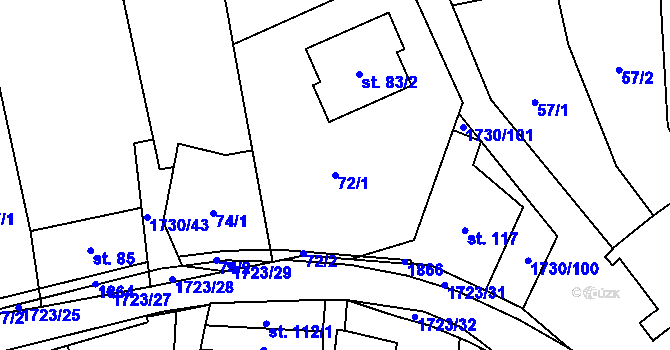 Parcela st. 72/1 v KÚ Bukovany u Kyjova, Katastrální mapa