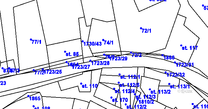Parcela st. 74/2 v KÚ Bukovany u Kyjova, Katastrální mapa