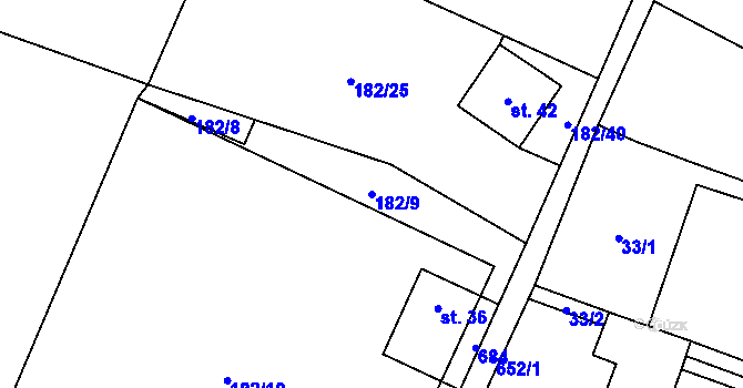 Parcela st. 182/9 v KÚ Nemněnice, Katastrální mapa