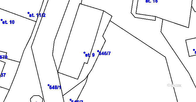 Parcela st. 646/7 v KÚ Nemněnice, Katastrální mapa