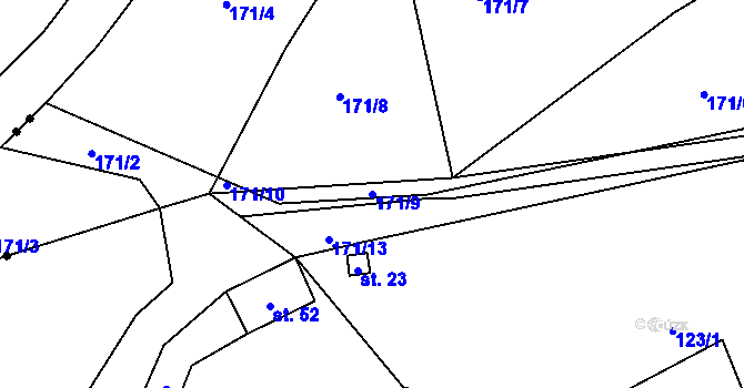 Parcela st. 171/9 v KÚ Šlovice u Bukovce, Katastrální mapa