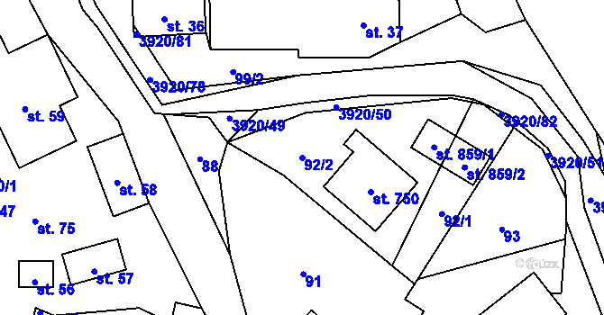Parcela st. 92/2 v KÚ Bukovec u Jablunkova, Katastrální mapa