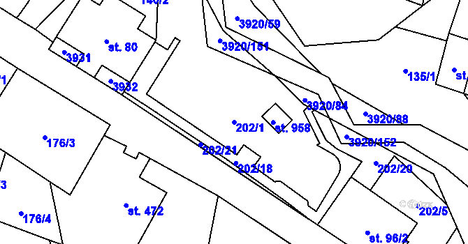 Parcela st. 202/1 v KÚ Bukovec u Jablunkova, Katastrální mapa