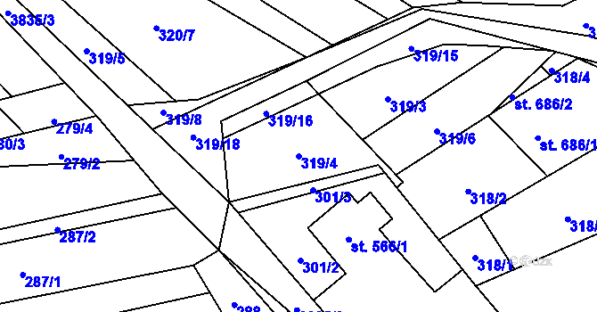 Parcela st. 319/4 v KÚ Bukovec u Jablunkova, Katastrální mapa