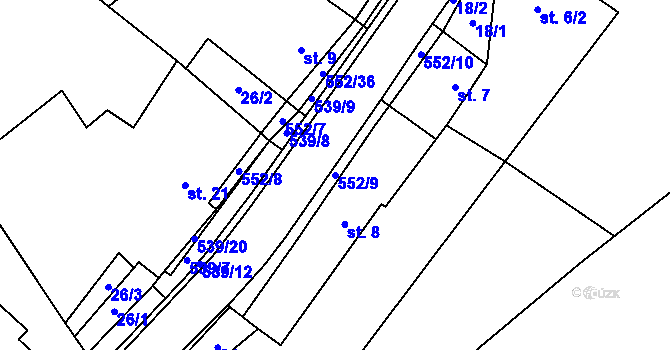 Parcela st. 552/9 v KÚ Bukovice u Rohozce, Katastrální mapa
