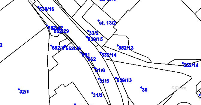 Parcela st. 539/14 v KÚ Bukovice u Rohozce, Katastrální mapa