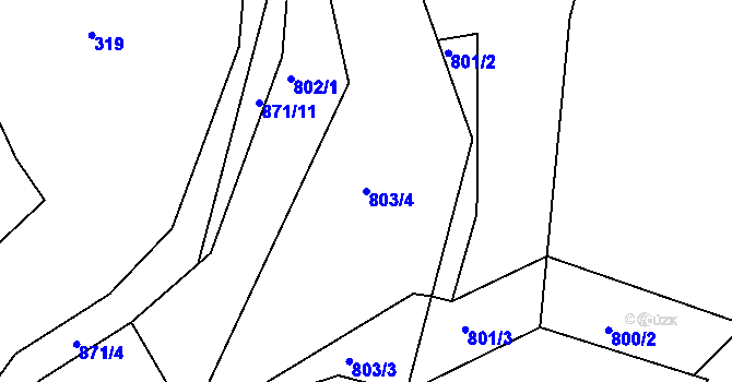 Parcela st. 803/4 v KÚ Bukovice u Velkých Losin, Katastrální mapa