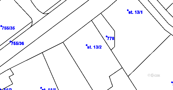Parcela st. 13/2 v KÚ Bukovina nad Labem, Katastrální mapa