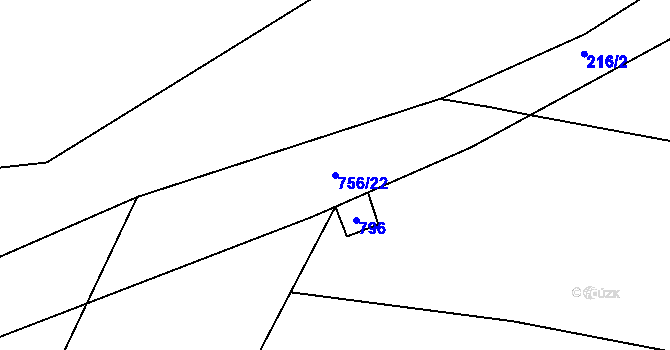 Parcela st. 756/22 v KÚ Bukovina nad Labem, Katastrální mapa