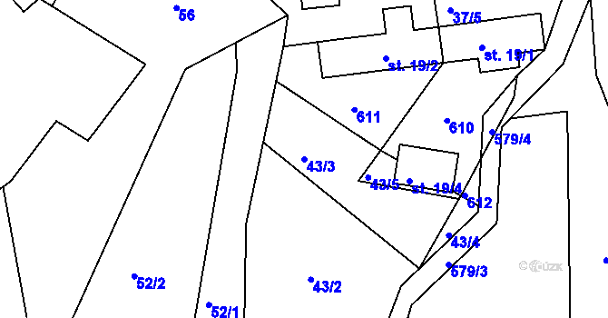 Parcela st. 43/3 v KÚ Bukovina u Přelouče, Katastrální mapa