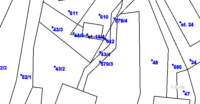 Parcela st. 43/4 v KÚ Bukovina u Přelouče, Katastrální mapa