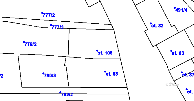 Parcela st. 106 v KÚ Bukovina, Katastrální mapa
