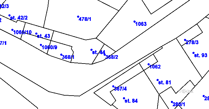 Parcela st. 368/2 v KÚ Bukovina, Katastrální mapa