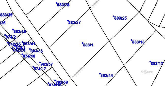 Parcela st. 883/1 v KÚ Bukovina, Katastrální mapa