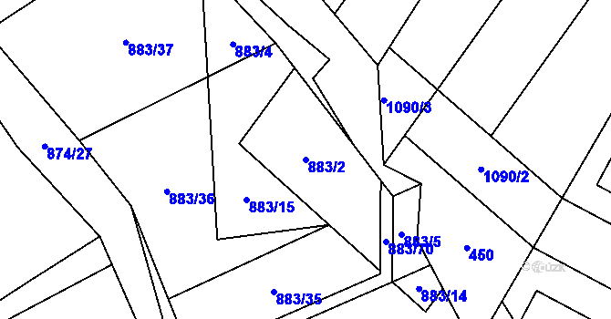 Parcela st. 883/2 v KÚ Bukovina, Katastrální mapa