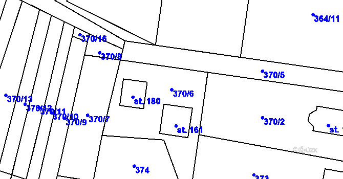 Parcela st. 370/6 v KÚ Bukovina, Katastrální mapa