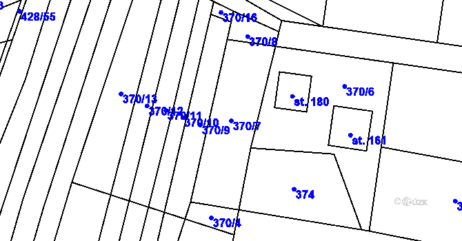 Parcela st. 370/7 v KÚ Bukovina, Katastrální mapa