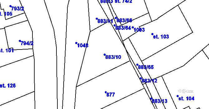 Parcela st. 883/10 v KÚ Bukovina, Katastrální mapa