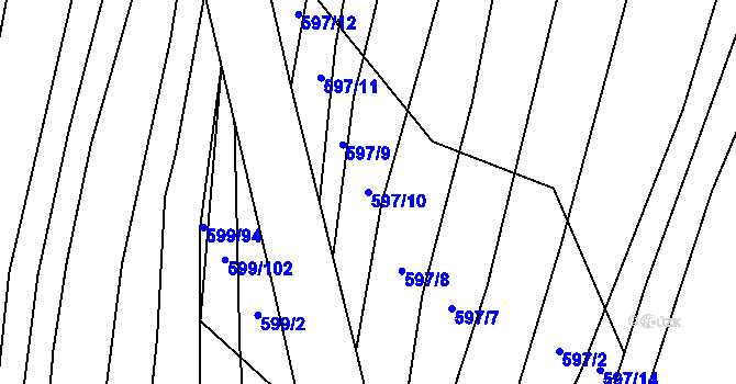 Parcela st. 597/10 v KÚ Bukovina, Katastrální mapa