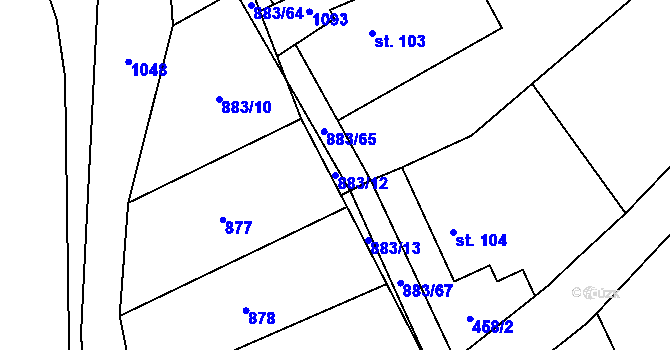 Parcela st. 883/12 v KÚ Bukovina, Katastrální mapa