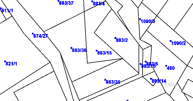 Parcela st. 883/15 v KÚ Bukovina, Katastrální mapa