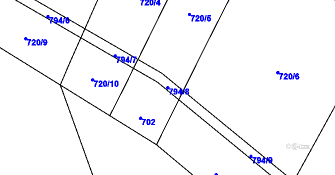 Parcela st. 794/8 v KÚ Bukovina u Čisté, Katastrální mapa