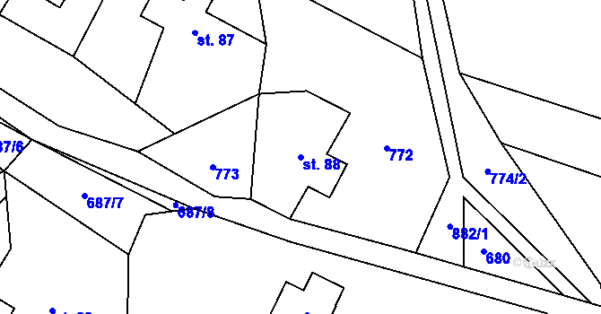 Parcela st. 88 v KÚ Bukovina u Pecky, Katastrální mapa