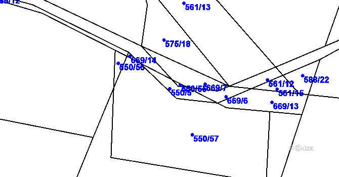 Parcela st. 550/5 v KÚ Bukovina u Pecky, Katastrální mapa