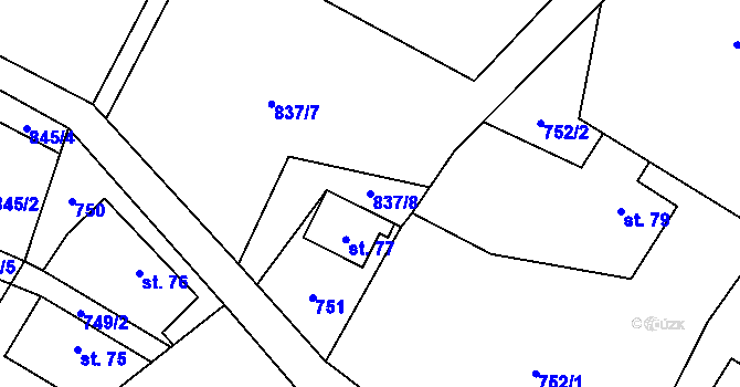 Parcela st. 837/8 v KÚ Bukovina u Pecky, Katastrální mapa