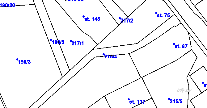 Parcela st. 215/4 v KÚ Bukovinka, Katastrální mapa